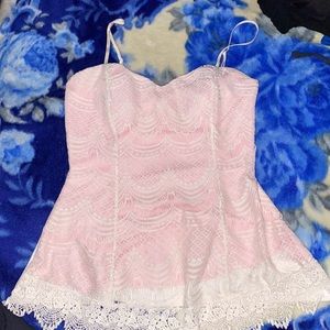 Pink & White Laced Tank Top! Its Stretchy Material! Size Small!